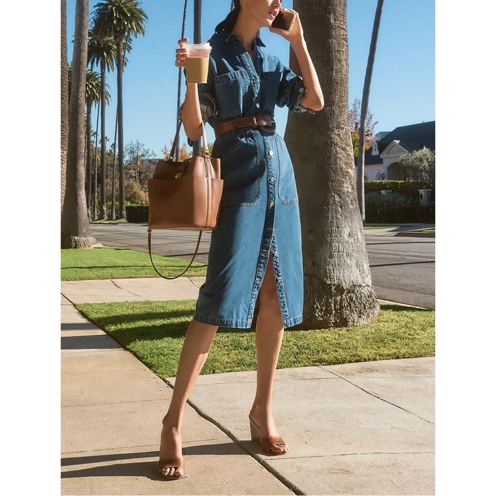Veronica Beard Denim Midi Long-Sleeve Evelyn Shirt Dress